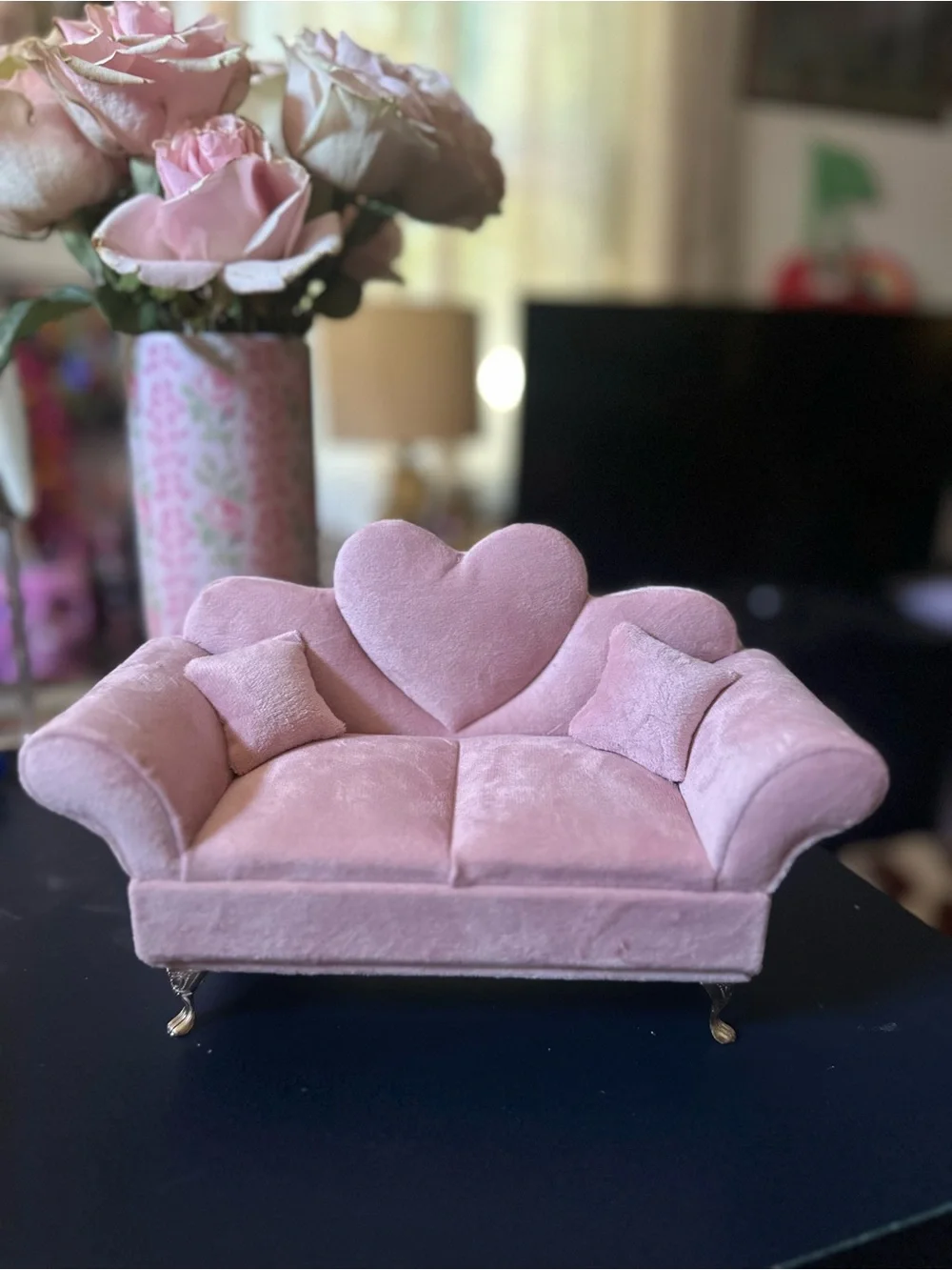 Pink Heart Back Plush Mini Sofa jewelry box